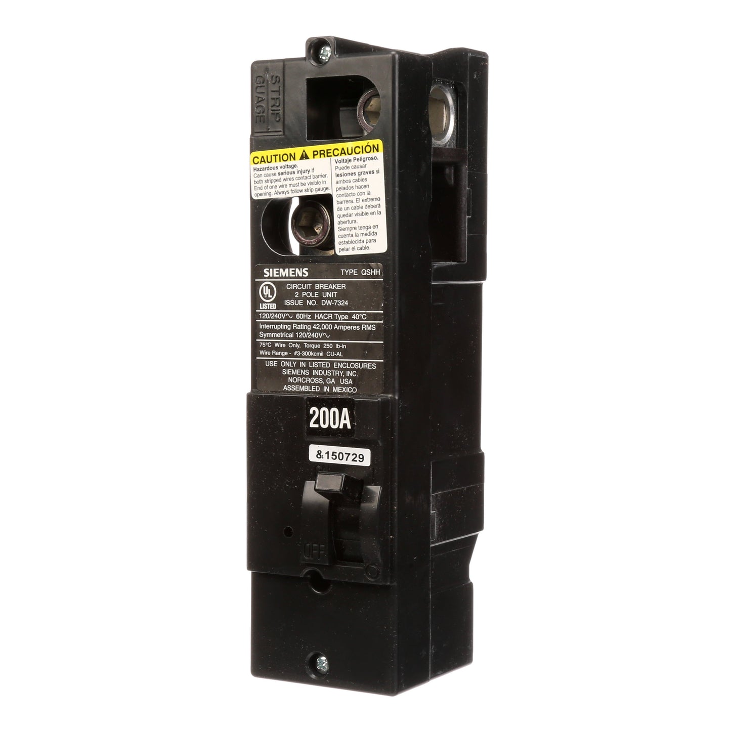 Siemens QSH2200 Circuit Breaker | 240V 200A 2P 42kA@240V Plug-In Power Mod