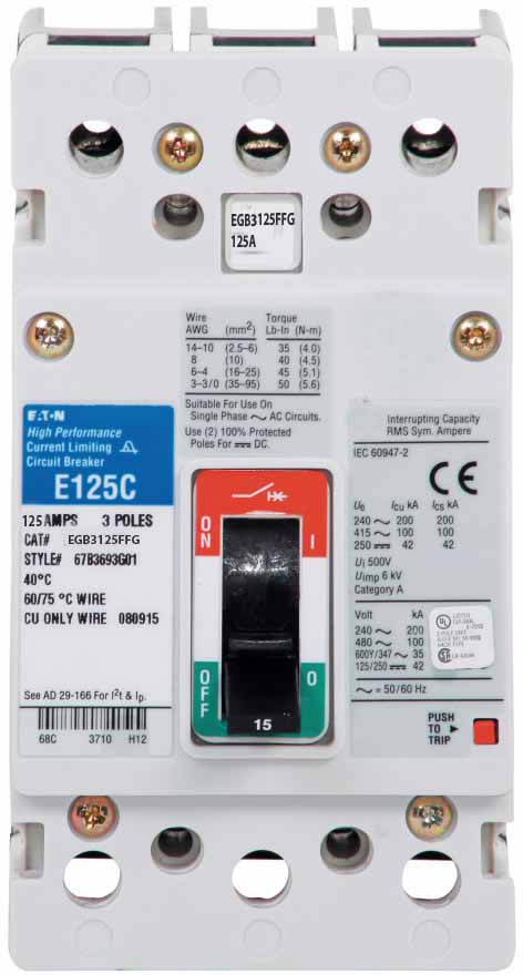Cutler Hammer EGB3125FFG Circuit Breaker | Series G EGB 480V 125A