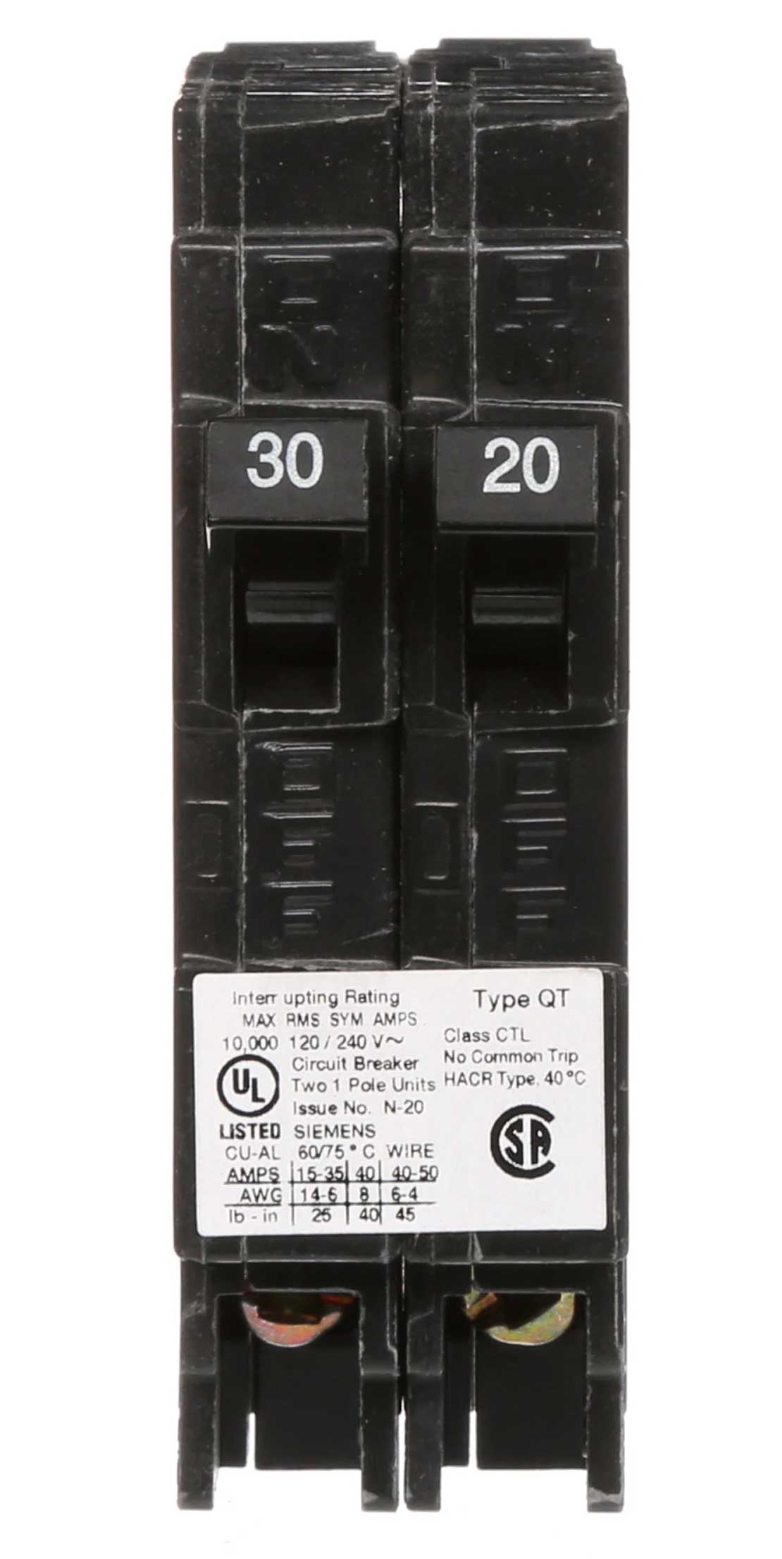 Siemens Q3020 Circuit Breaker | 240V 30A 2P 10kA@240V Plug-In Q Series