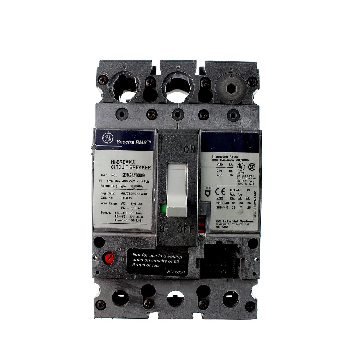 General Electric SEHA24AT0060 Circuit Breaker | 480V 60A 2P 25kA@480V Bolt-On Spectra Series