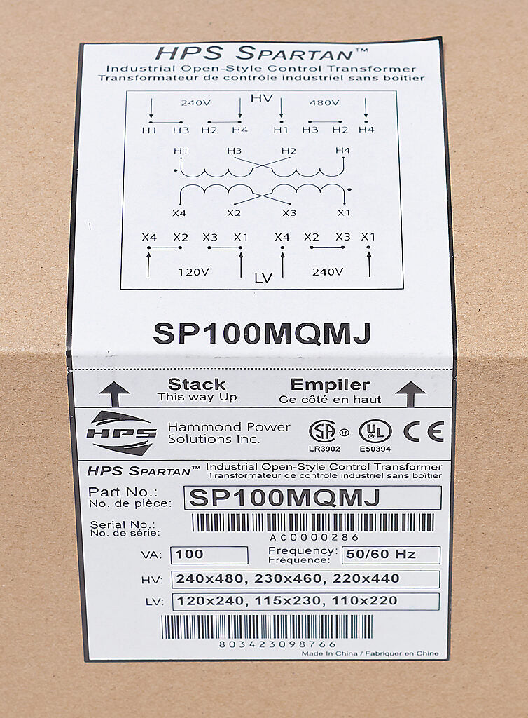 Hammond Power Solutions SP100MQMJ Transformer | 240x480V Primary 120x240V Secondary 50/60Hz Copper Windings Seismic Certified