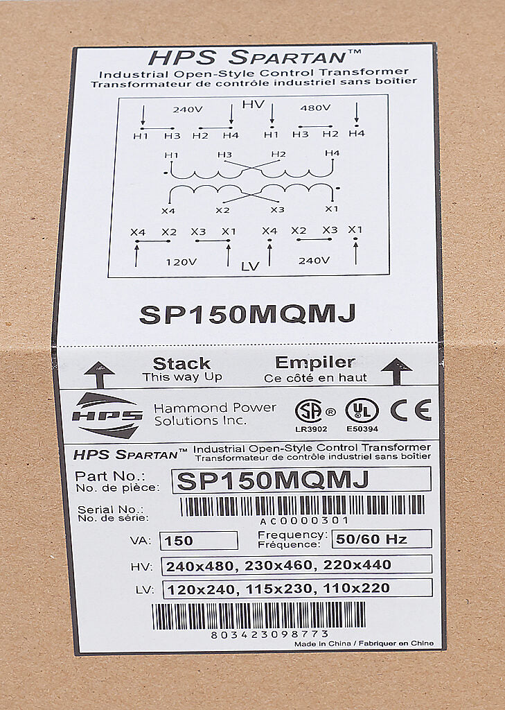 Hammond Power Solutions SP150MQMJ Transformer | 240x480V Input 120x240V Output Seismic Compliant