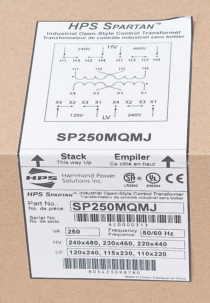 Hammond Power Solutions SP250MQMJ Transformer | 240x480V Seismic Compliant