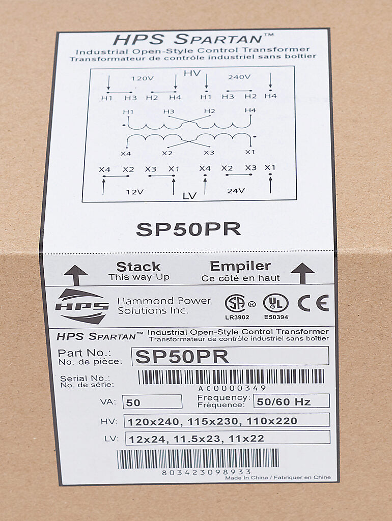 Hammond Power Solutions SP50PR Transformer | 120x240V Primary 12x24V Secondary Seismic Compliant