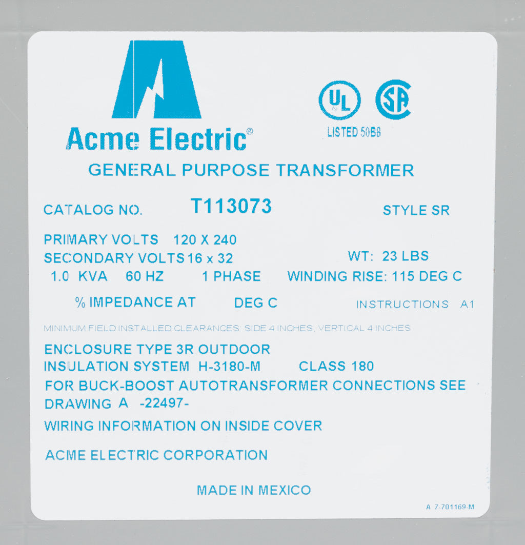 Acme Electric T113073 Transformer
