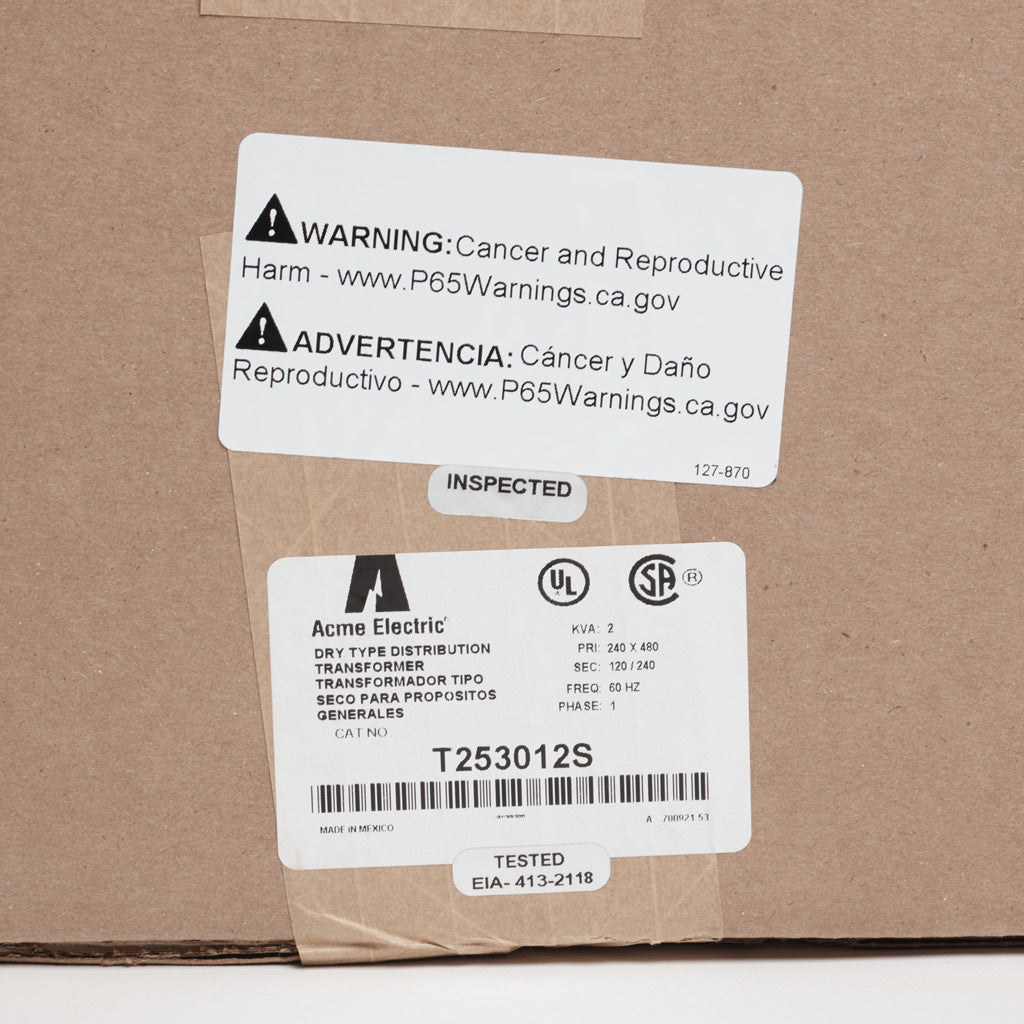 Acme Electric T253012S Transformer | 2 KVA 1 Phase 240 X 480V Primary 120/240V Secondary Dry Type