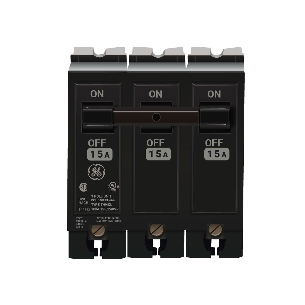 General Electric THHQL32015 Circuit Breaker | 240V 15A 3P 22kA@240V Plug-In Q-Line