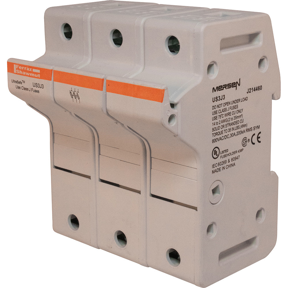 Mersen US3J3 Fuse Holders | 30A 600VAC/DC 3-Pole IP65 Finger-Safe Class J UltraSafe Series