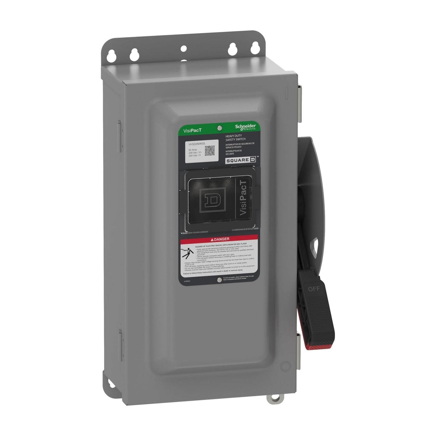 Square D VH322AWKGL Disconnect | 240V 60A 3P Fusible Switch VH
