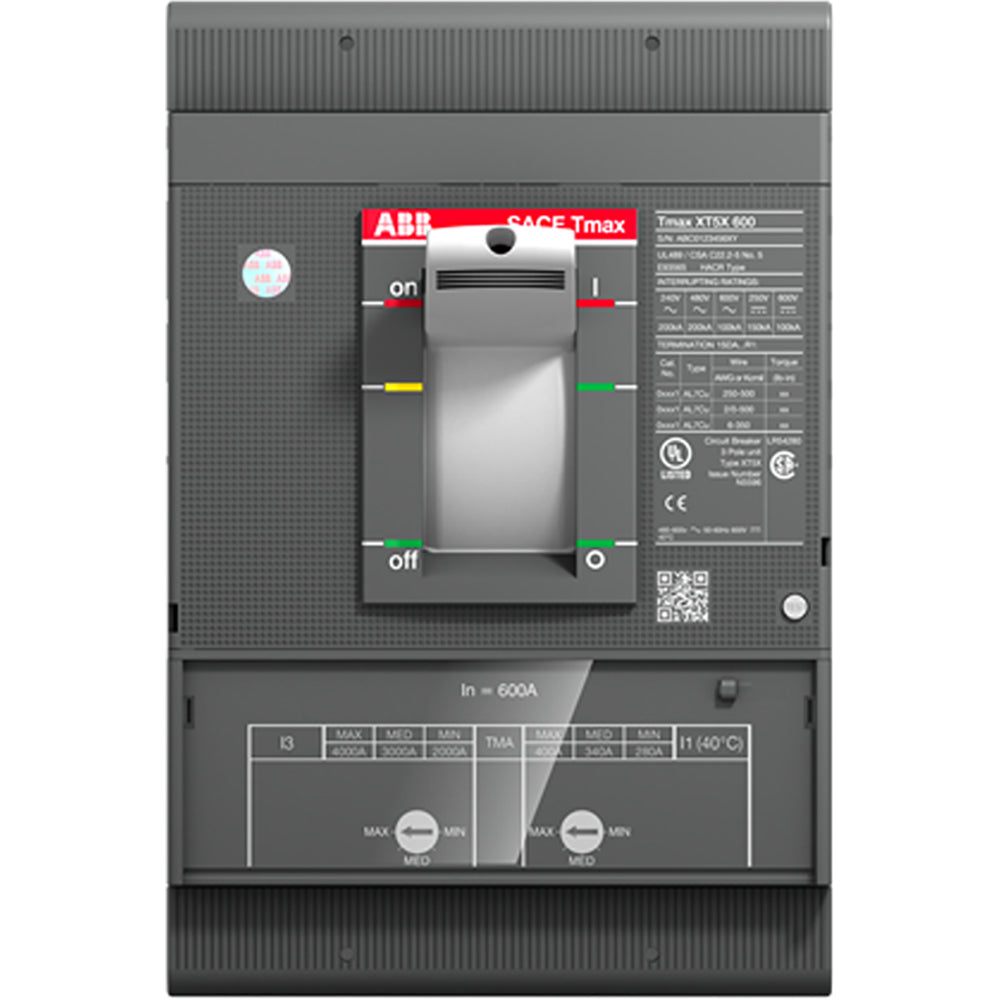 ABB XT5NU340ABFF000XXX Circuit Breaker | 600V 400A 3P 25kA@480V Bolt-On SACE Tmax XT