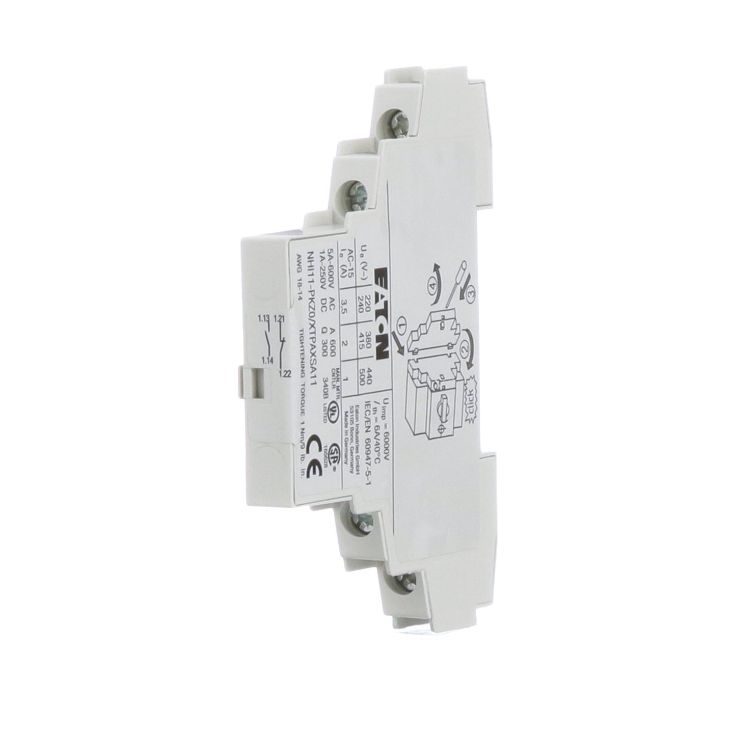 Eaton XTPAXSA11 Contactor And Motor Starter Auxiliary | 1NO/1NC