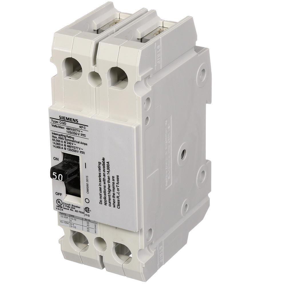 Siemens CQD250 Circuit Breaker | 480V 50A 2P 14kA@480V Feed-Thru CQD Series