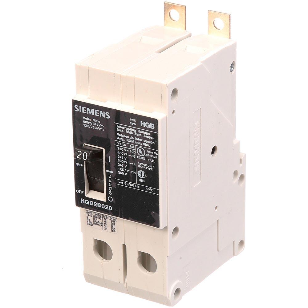 Siemens HGB2B020B Molded Case Circuit Breaker | 600V 20A 2P 100kA@240V Bolt-On VL Series