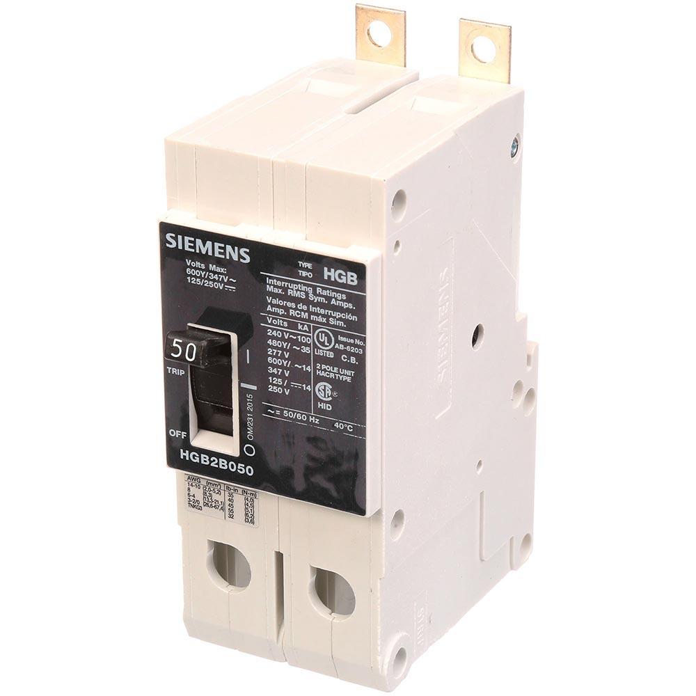 Siemens HGB2B050B Molded Case Circuit Breaker | 600V 50A 2P 100kA@240V Bolt-On VL Series