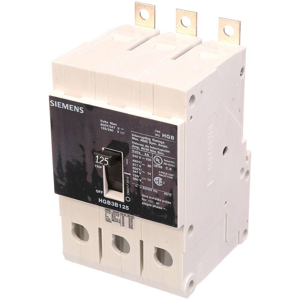 Siemens HGB3B125B Circuit Breaker | 600V 125A 3P 100kA@240V Bolt-On VL Series