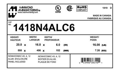 Hammond 1418N4ALC6 Circuit Breaker Enclosure