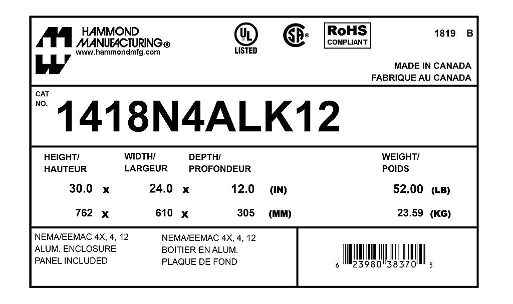 Hammond 1418N4ALK12 Circuit Breaker Enclosure