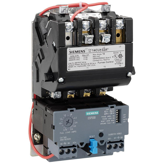 Siemens 14CUC32AA Motor Starter 3 pole 3 phase 600V 12A 220V coil Class 14