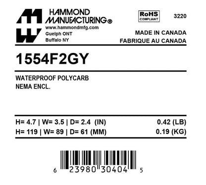 Hammond 1554F2GY Circuit Breaker Enclosure