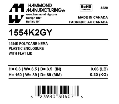 Hammond 1554K2GY Circuit Breaker Enclosure