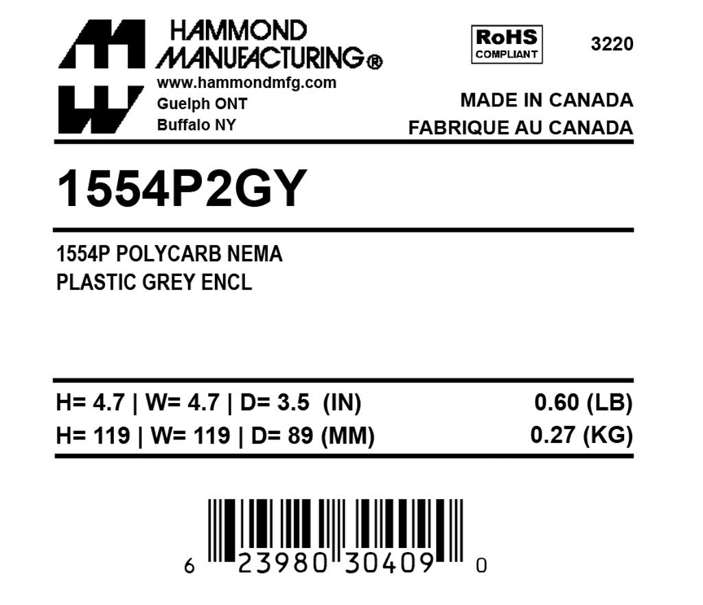 Hammond 1554P2GY Circuit Breaker Enclosure