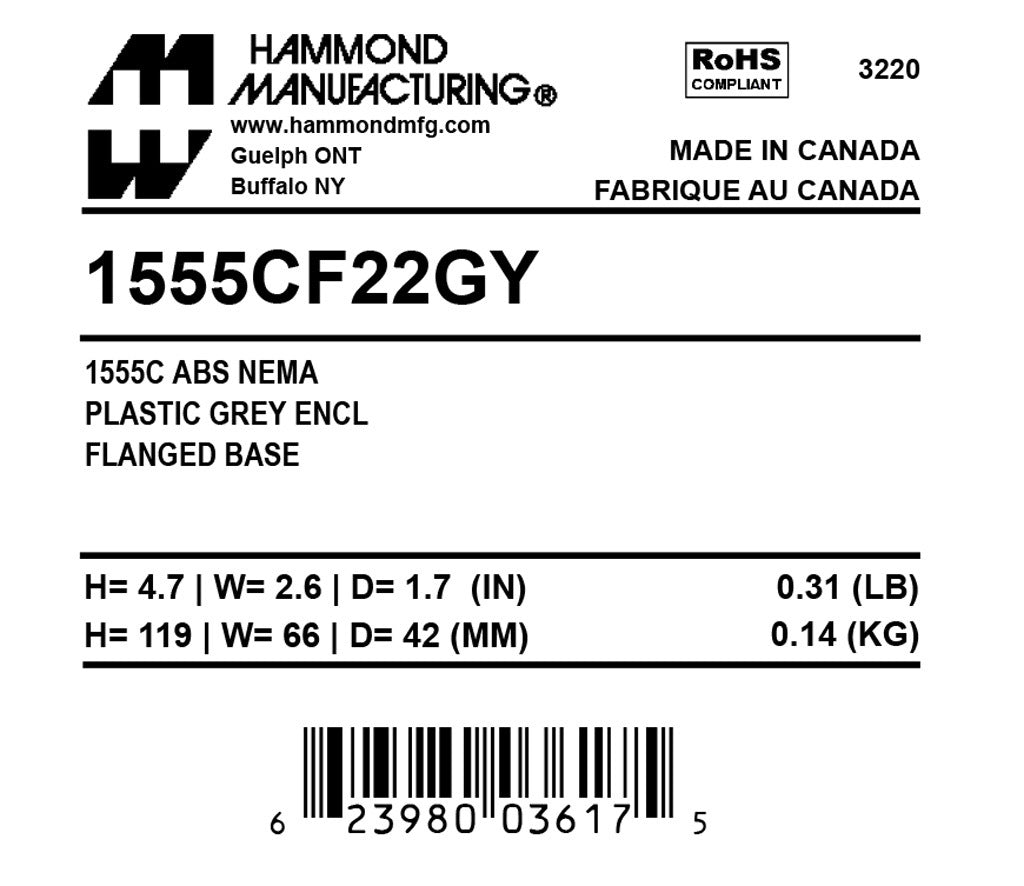 Hammond 1555CF22GY Circuit Breaker Enclosure | cULus RoHS Compliant