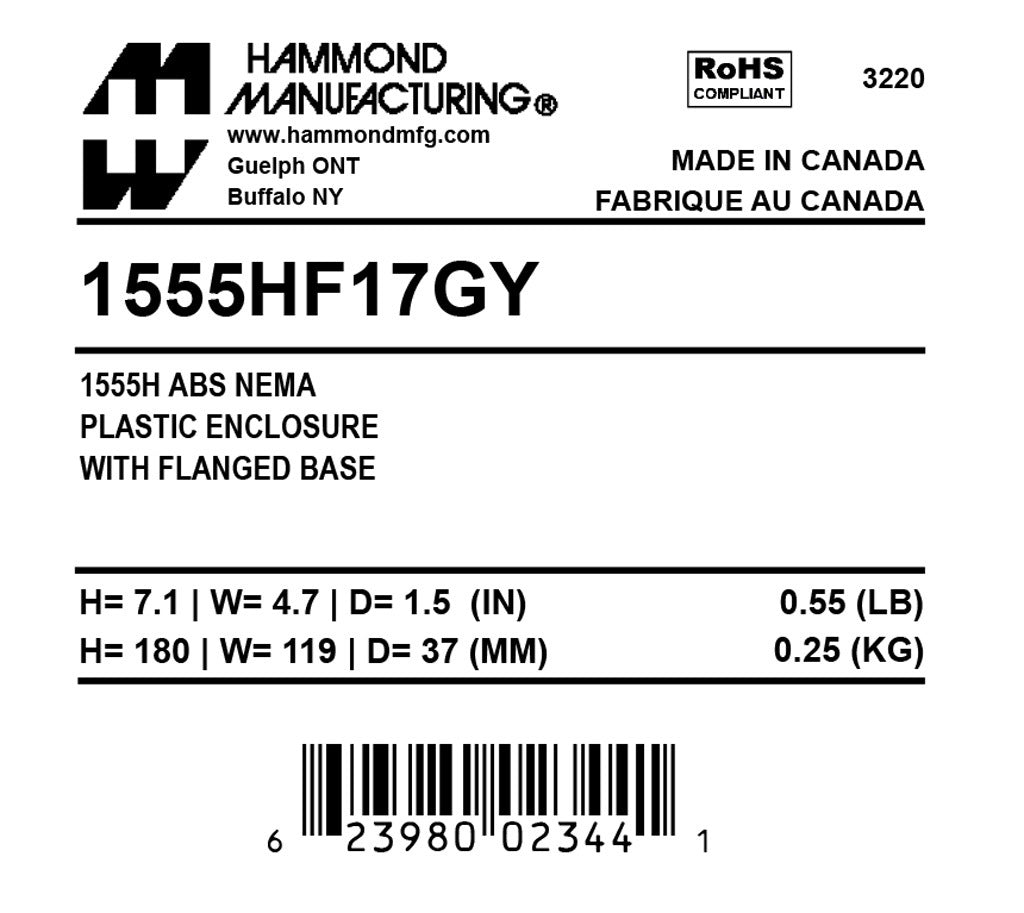 Hammond 1555HF17GY Circuit Breaker Enclosure | cULus RoHS Compliant