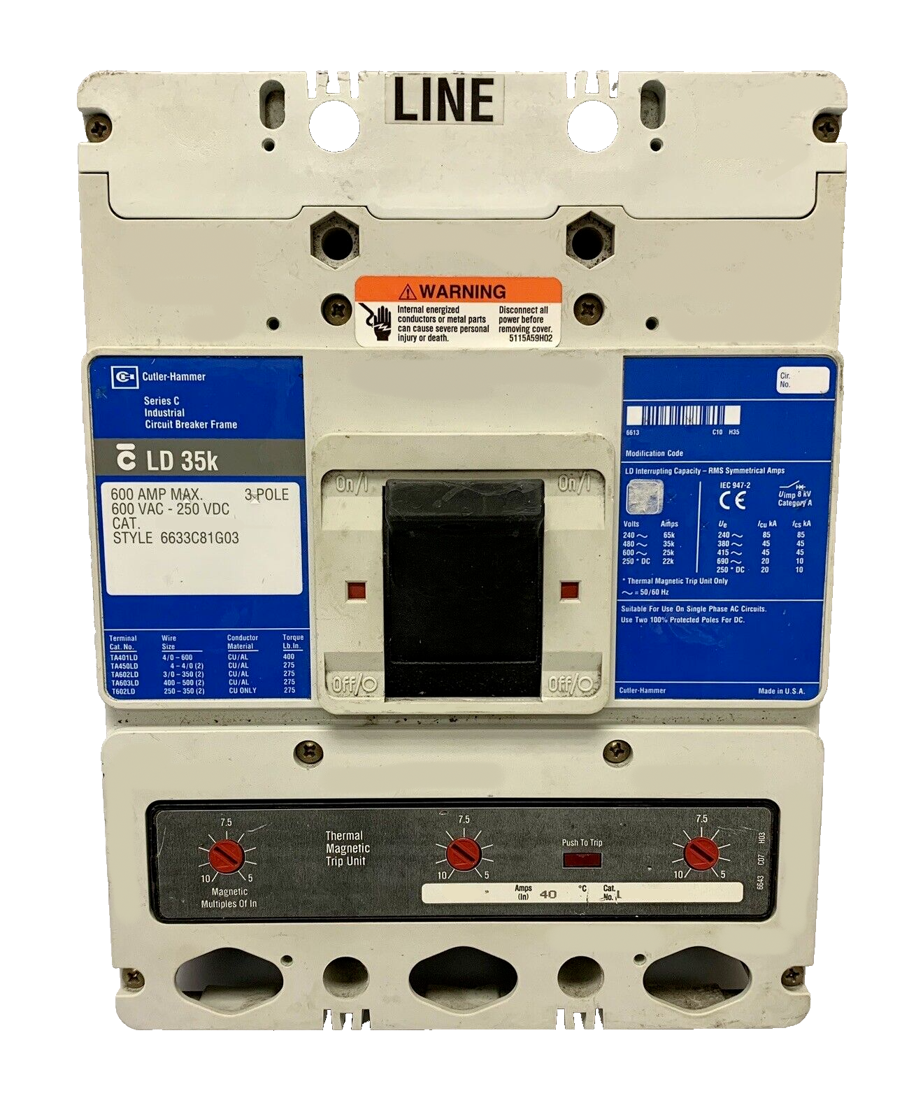LDC3400X Cutler Hammer Molded Case Circuit Breaker Series C 400A 600V - Essential Electric Supply