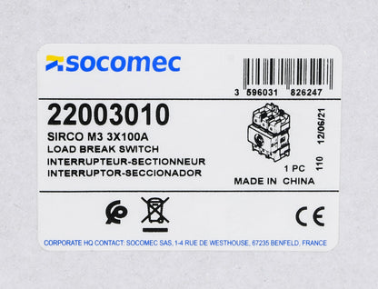 Socomec 22003010 Switch Disconnect PLP
