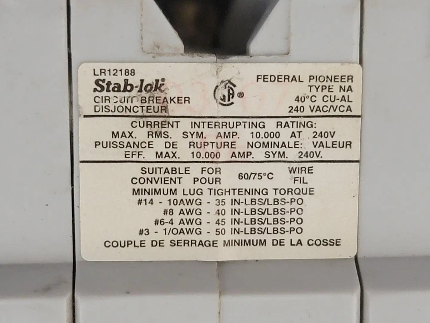 Federal Pacific NA330 Circuit Breaker | 240V 30A 3P 10kA@240V Plug-In Stab-Lok