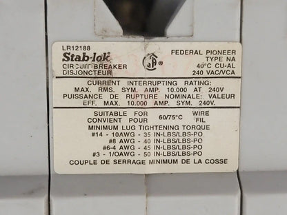Federal Pacific NA330 Circuit Breaker | 240V 30A 3P 10kA@240V Plug-In Stab-Lok