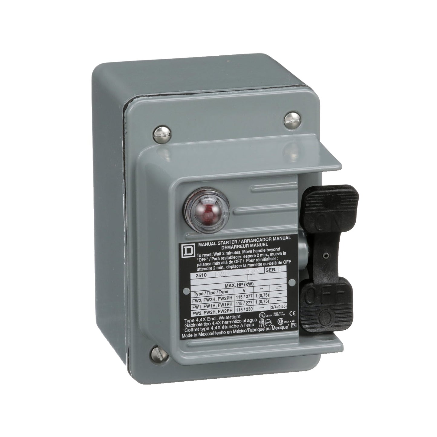 Square D 2510FW2P Motor Starter 2 pole 1 phase 277V 16A Class 2510