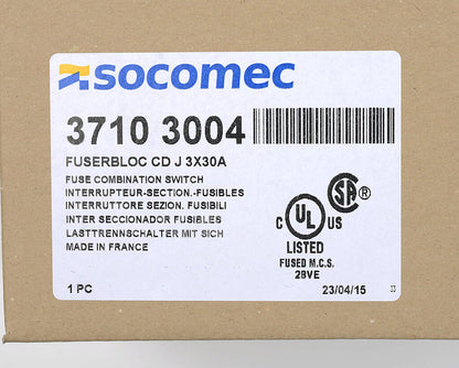 Socomec 37103004 Disconnect Switch | 600V 30A 3P Fusible J Class PLP