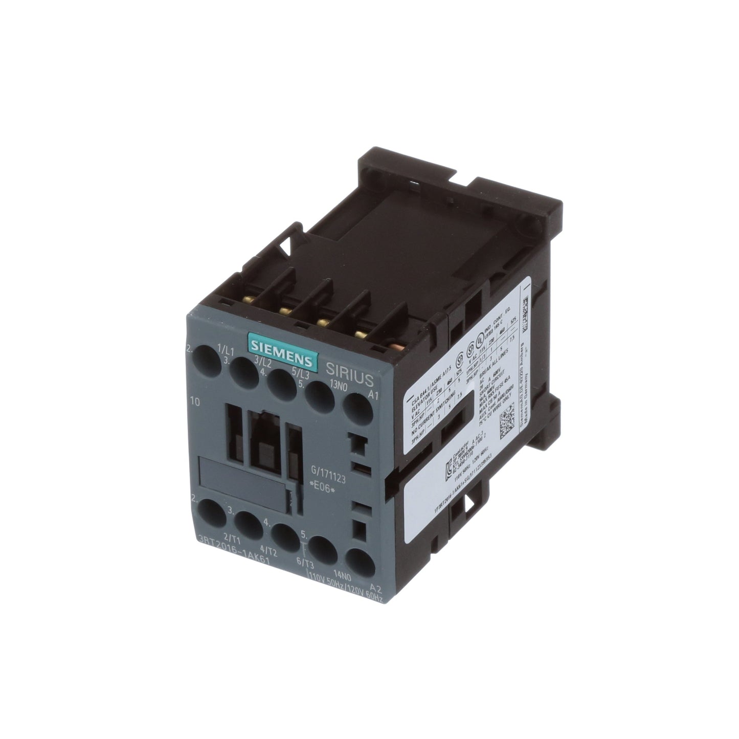Siemens 3RT20161AK61 Contactors | 9A 4kW 120VAC S00