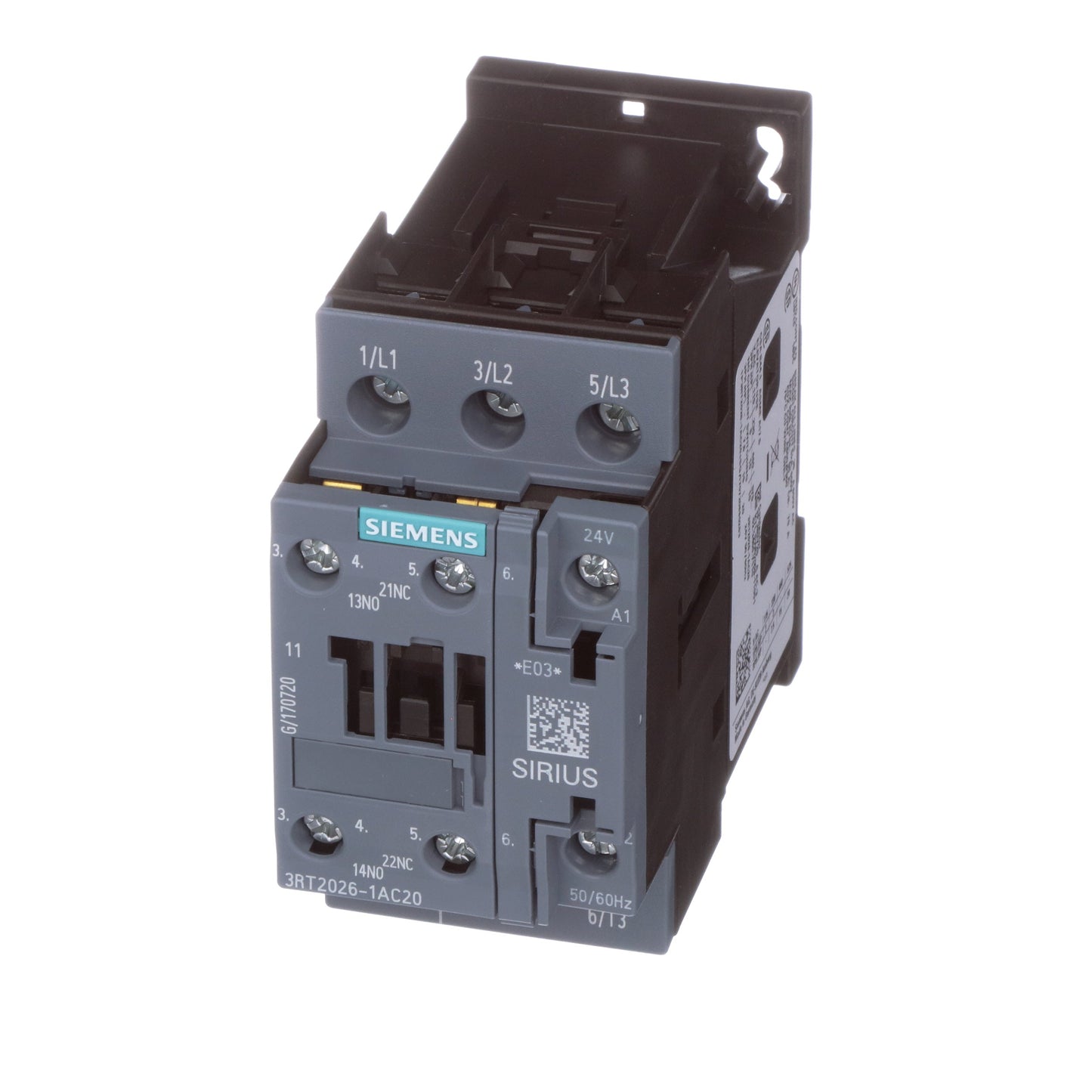 Siemens 3RT20261AC20 Contactors | 25A 11kW 3P 24V AC 1NO+1NC