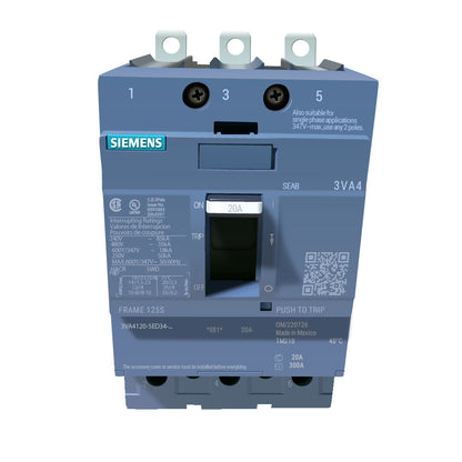 Siemens 3VA4120-5ED34-0AA0 Circuit Breaker | 600V 20A 3P 35kA@480V Bolt-On 3VA