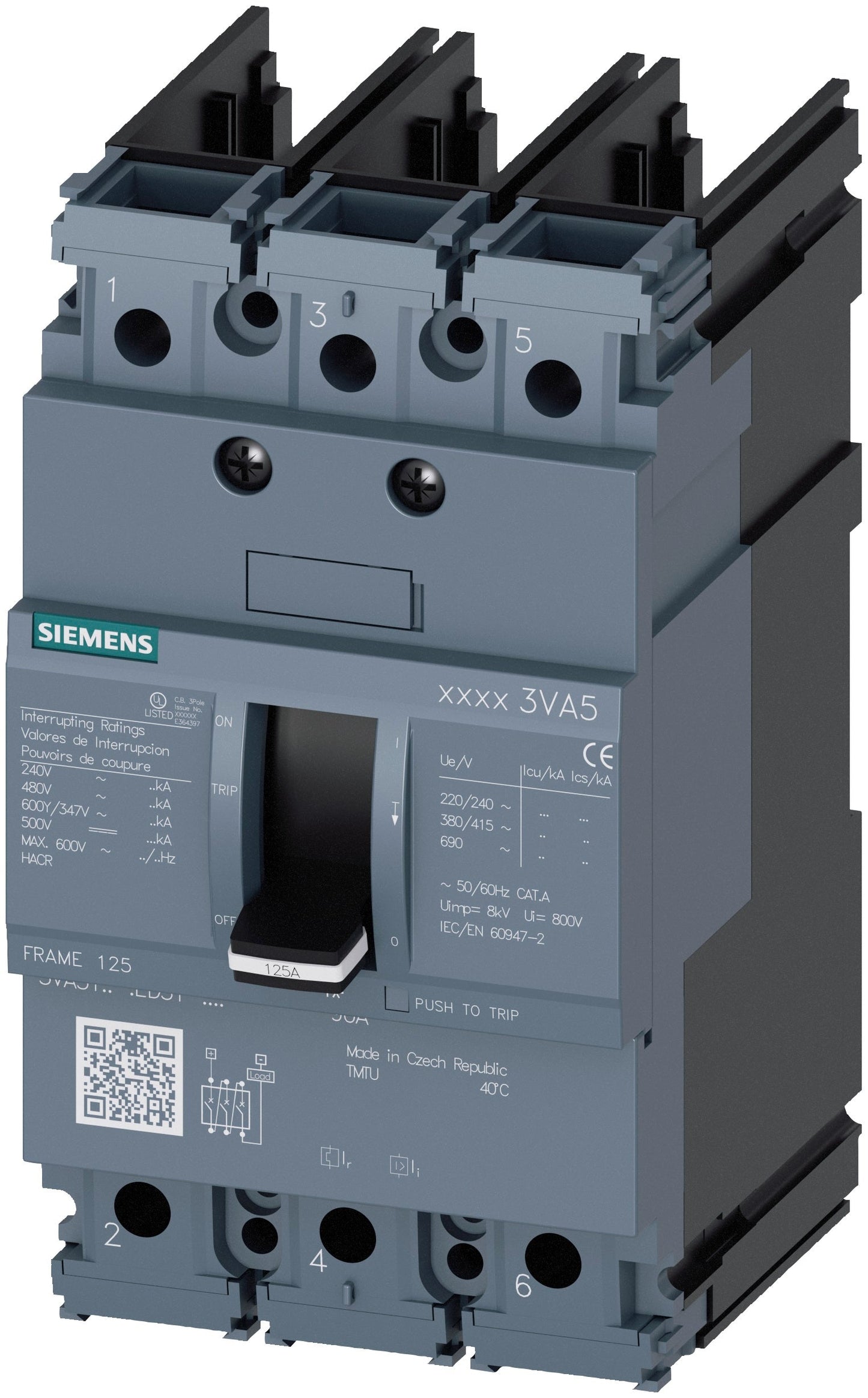 Siemens 3VA5190-5ED31-0AA0 Circuit Breaker | 600V 90A 3P 35kA@480V Feed-Thru 3VA