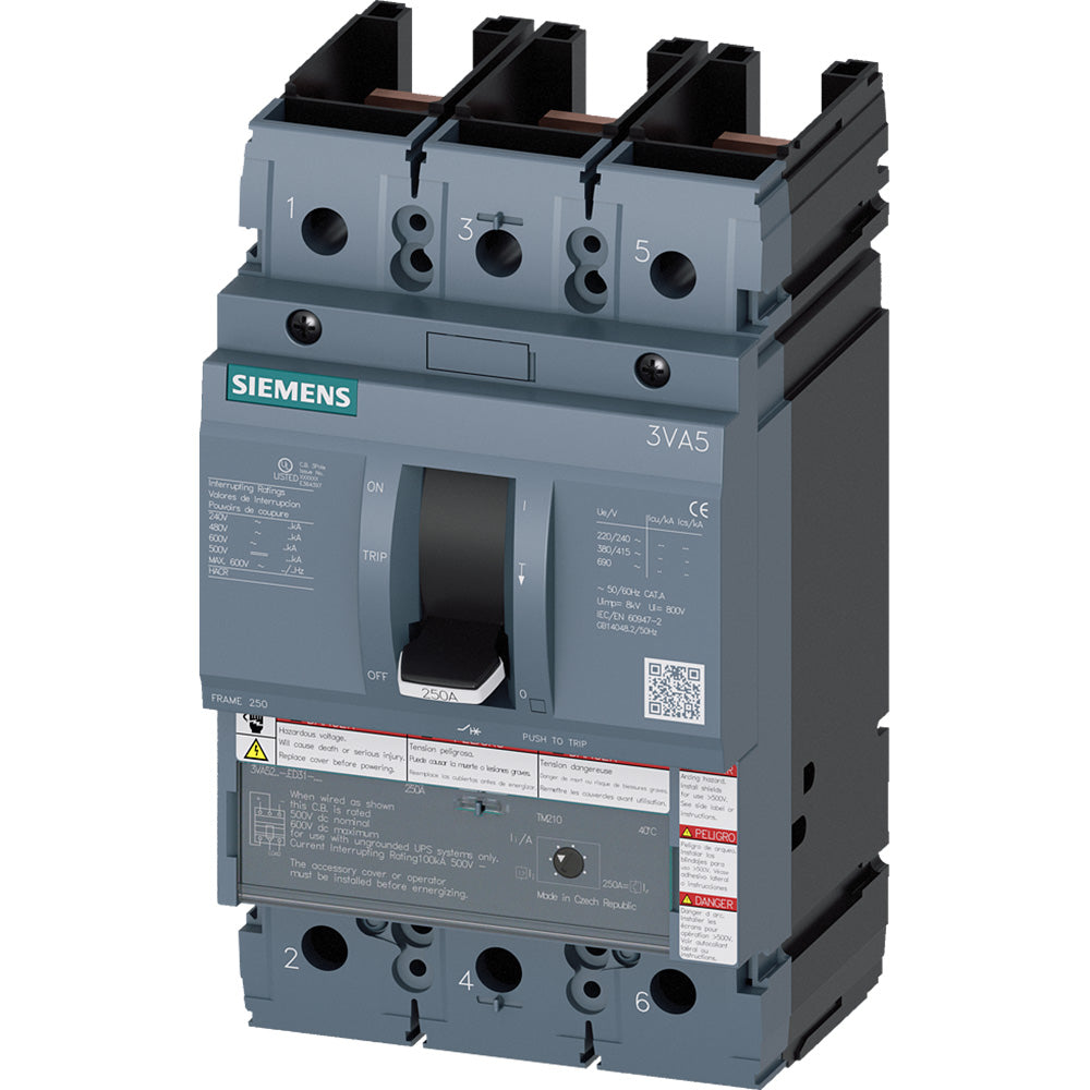 Siemens 3VA5210-7ED31-0AA0 Circuit Breaker | 600V 100A 3P 100kA@480V Feed-Thru 3VA