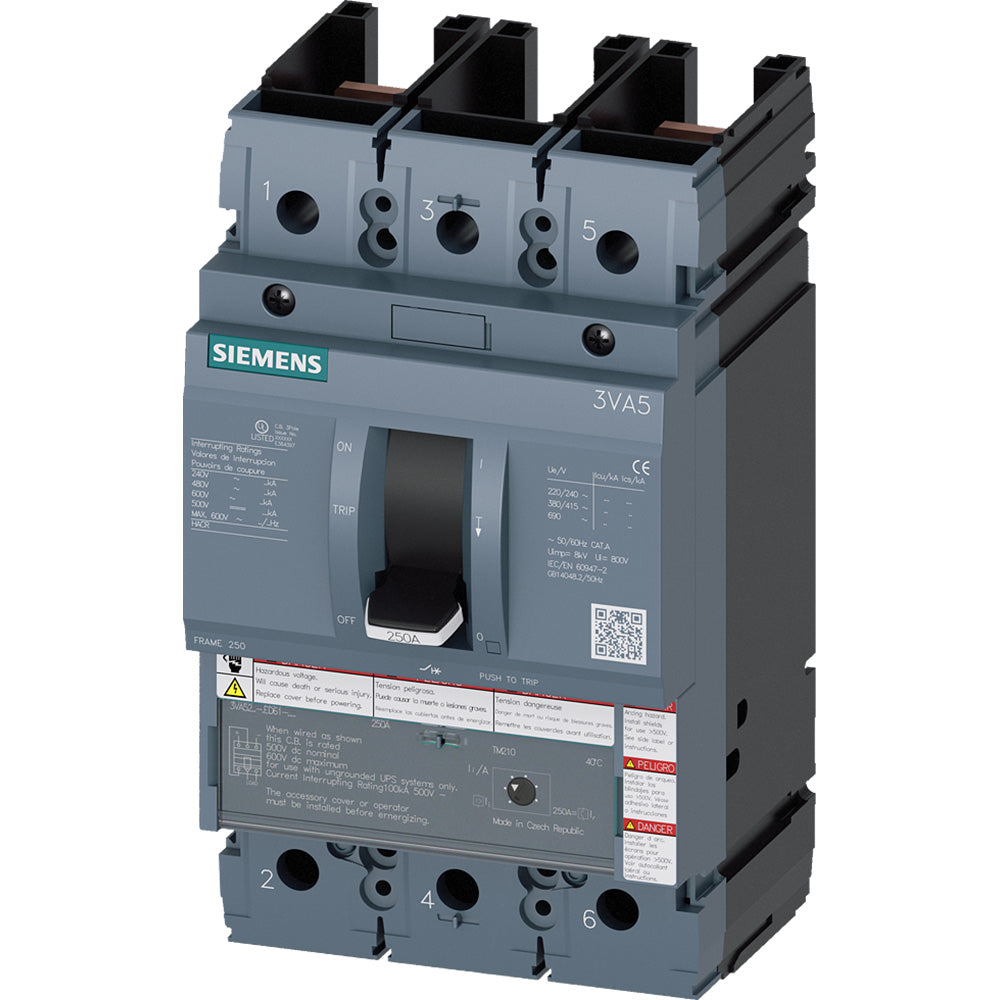 Siemens 3VA5220-6ED61-0AA0 Circuit Breaker | 600V 200A 2P 65kA@480V Feed-Thru Sentron Series