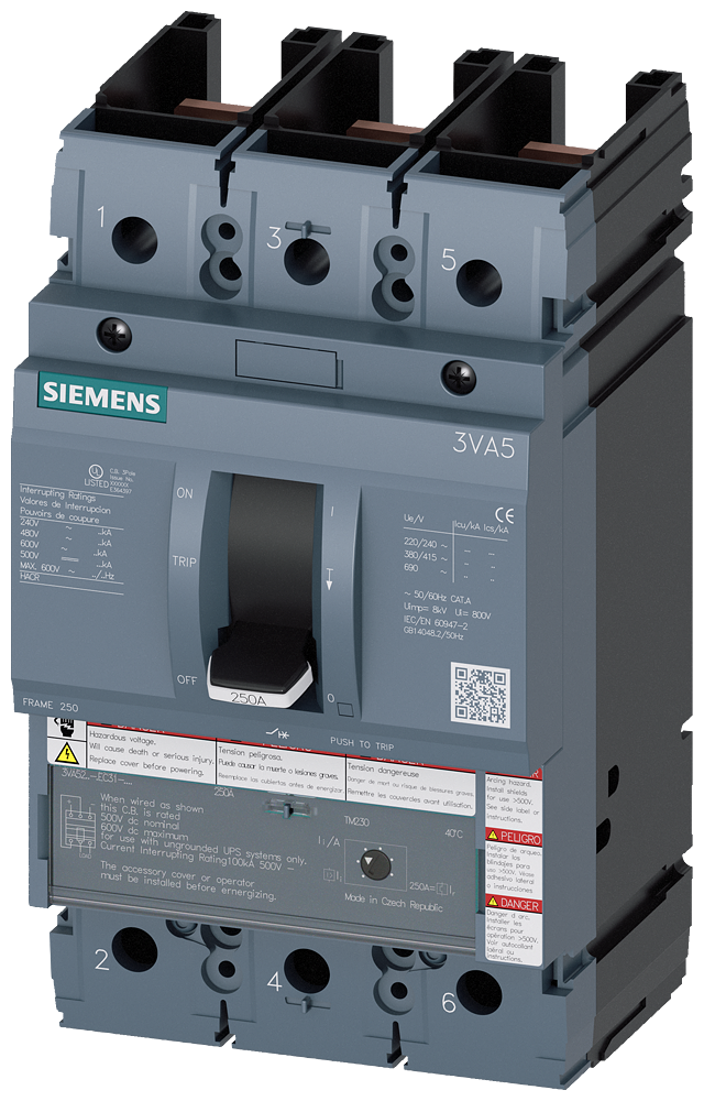 Siemens 3VA5222-5EC31-0AA0 Circuit Breaker | 600V 225A 3P 35kA@480V Feed-Thru 3VA