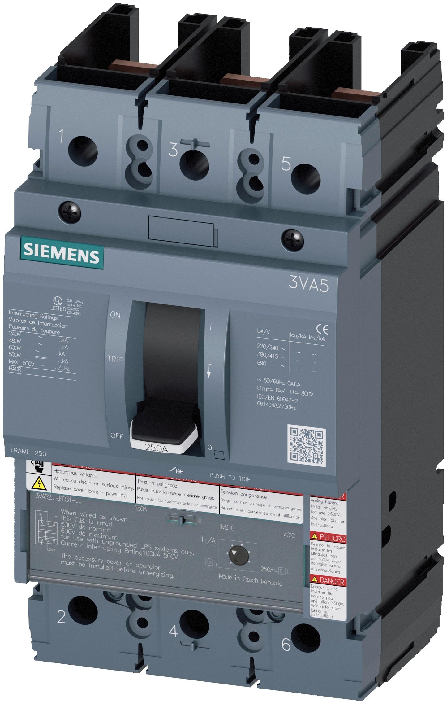 Siemens 3VA5222-5ED31-0AA0 Circuit Breaker | 600V 225A 3P 35kA@480V Feed-Thru 3VA