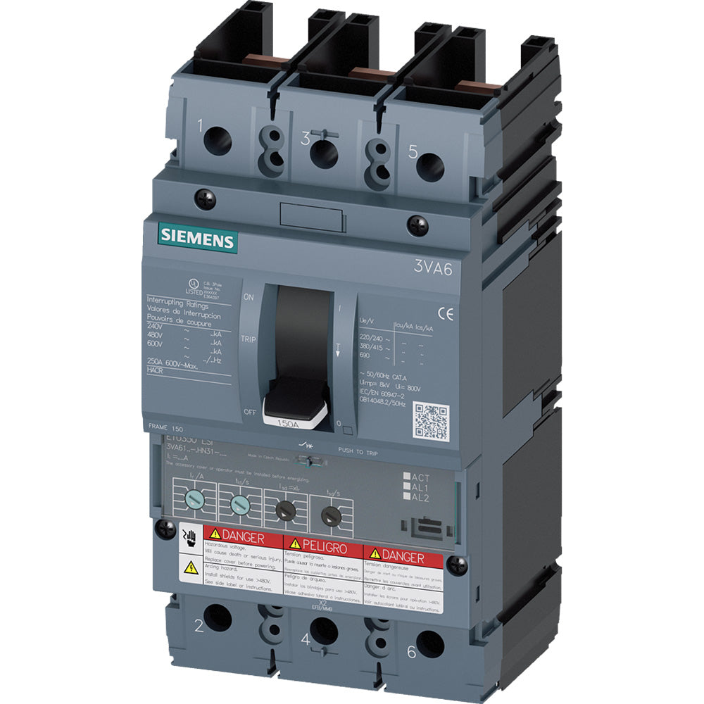 Siemens 3VA6115-7HN31-0AA0 Circuit Breaker | 600V 150A 3P 100kA@480V Feed-Thru 3VA