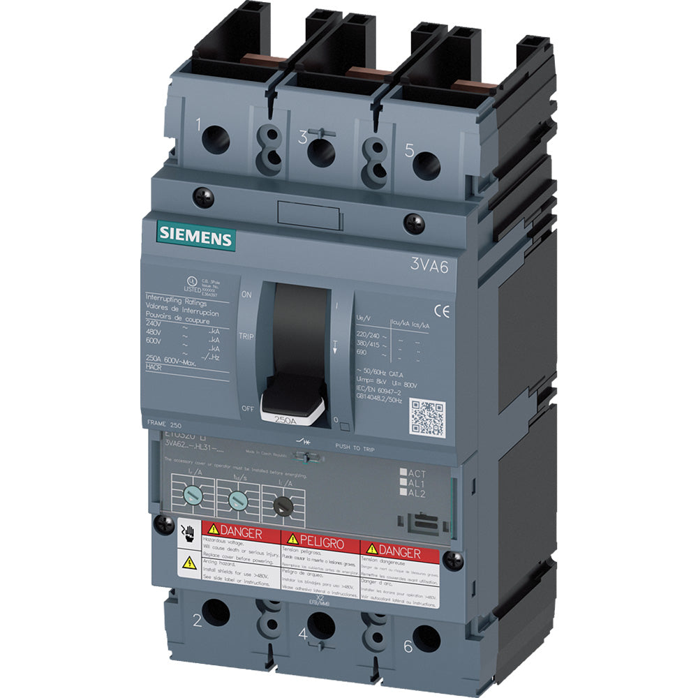 Siemens 3VA6210-5HL31-0AA0 Circuit Breaker | 600V 100A 3P 35kA@480V Feed-Thru 3VA