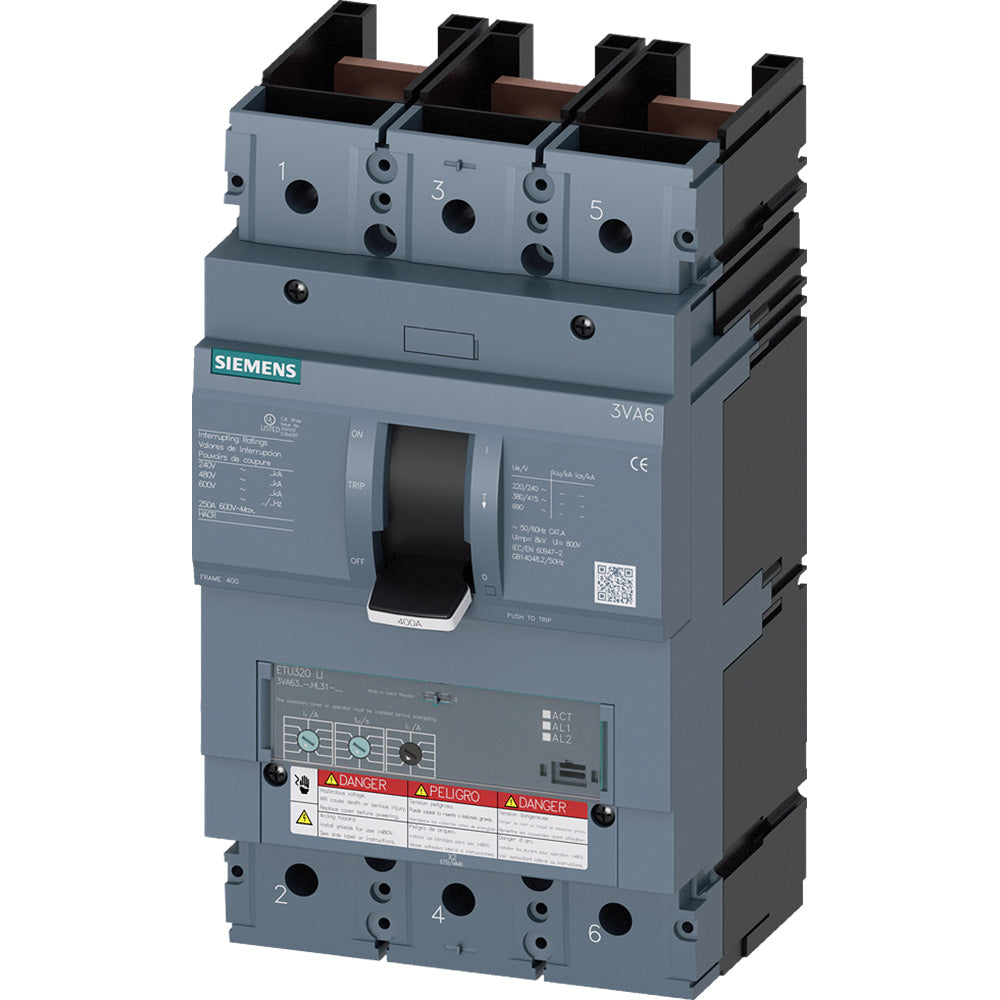 Siemens 3VA6325-5HL31-0AA0 Molded Case Circuit Breaker | 600V 250A 3P 35kA@480V Feed-Thru 3VA