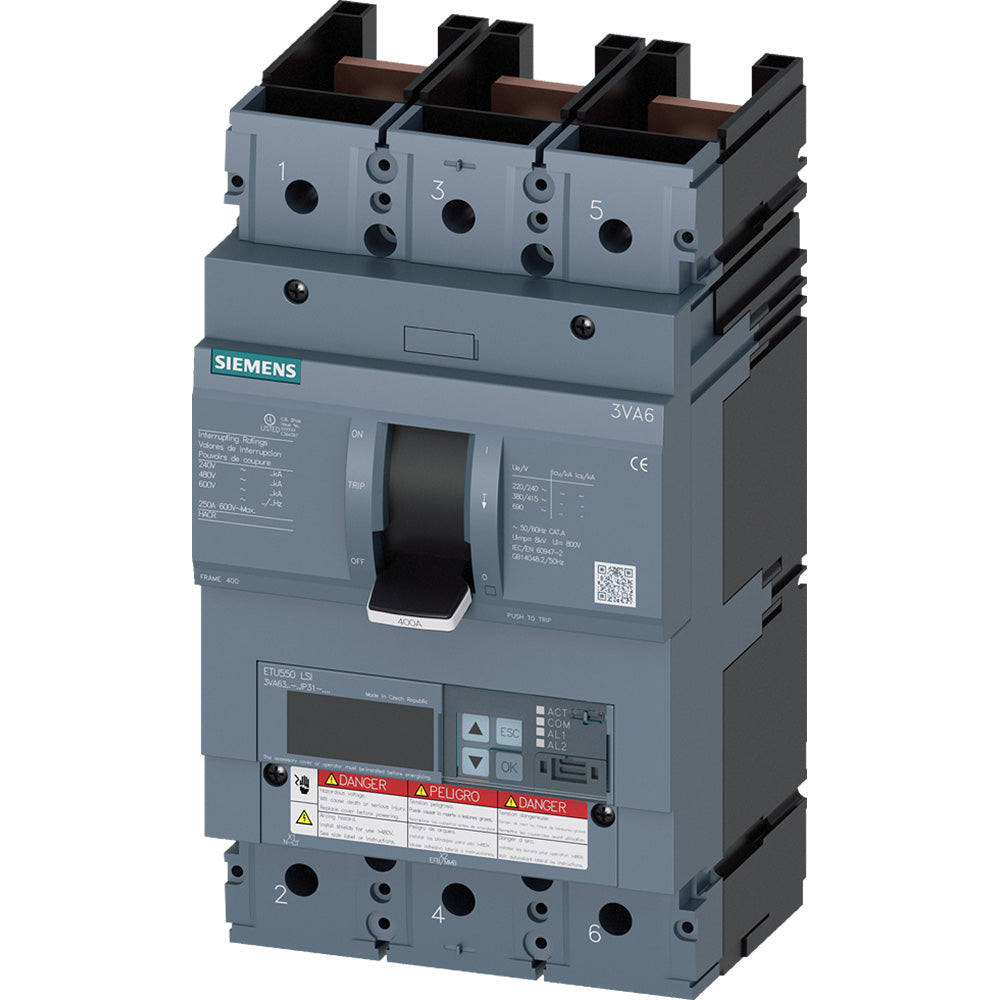 Siemens 3VA6340-5JP31-0AA0 Circuit Breaker | 600V 400A 3P 35kA@480V Feed-Thru 3VA