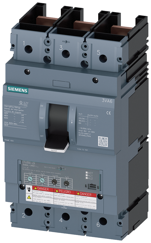 Siemens 3VA6460-7HN31-0AA0 Circuit Breaker | 600V 600A 3P 100kA@480V Feed-Thru 3VA