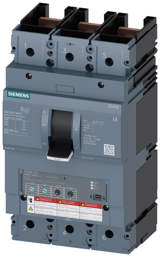 Siemens 3VA6460-7HN31-0AA0 Circuit Breaker | 600V 600A 3P 100kA@480V Feed-Thru 3VA