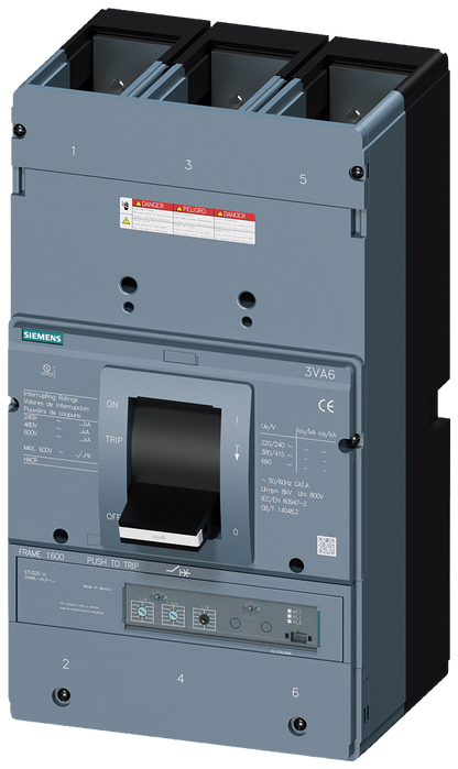 Siemens 3VA6816-6HL31-0AA0 Molded Case Circuit Breaker 600V 1600A 3P 65kA@480V Bolt-On 3VA6