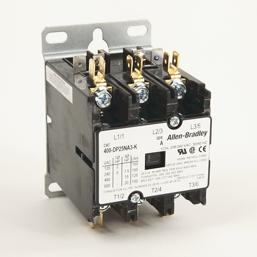 Allen-Bradley 400-DP25NA2 Contactor | 600V 1 phase 25A 2 pole 208V coil ED