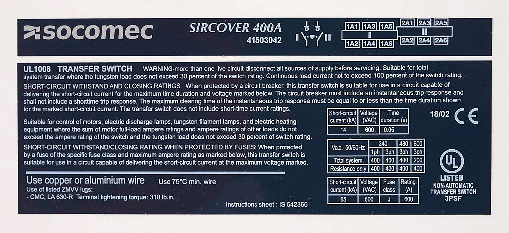 Socomec 41503042 Manual Transfer Switch | PLP